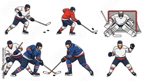 A group of hockey players in action on the ice rink