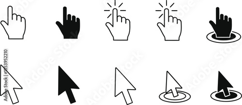 Computer Mouse Click Cursor Gray Arrow Icons Set for User Interface Design