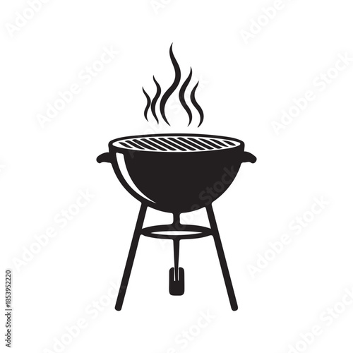 Classic charcoal barbecue grill with rising smoke, perfect for outdoor cooking and summer gatherings