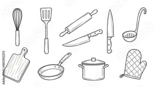 Hand Drawn Kitchen Utensils Icon Set