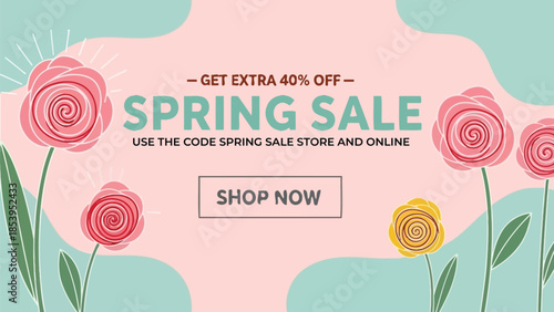 Spring Sale Seasonal Discount Promotion Banner with Fresh Floral Design