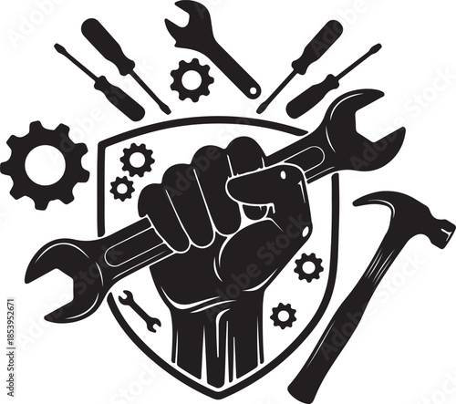 Wrench key for servicing in the garage car symbol icon vector set. Crossed wrench for automotive repair engine car silhouette illustration