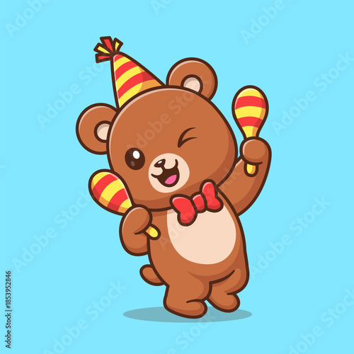 Cute Bear Playing Maracas Cartoon 