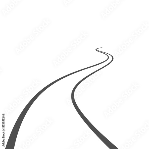 Two parallel, curving dark gray lines recede into white, suggesting a distant road