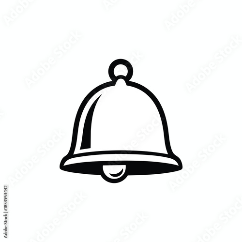 A stylized black and white bell icon with a rounded shape and circular top detail