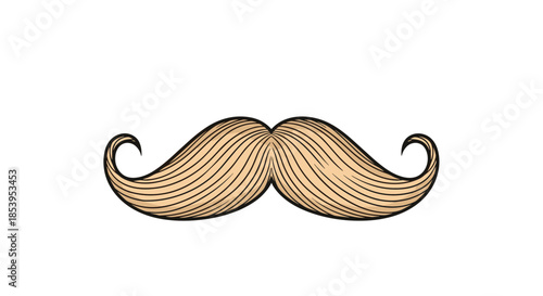 Detailed and realistic hand drawn illustration of a curly blonde mustache with fine hair textures isolated on a plain white background.