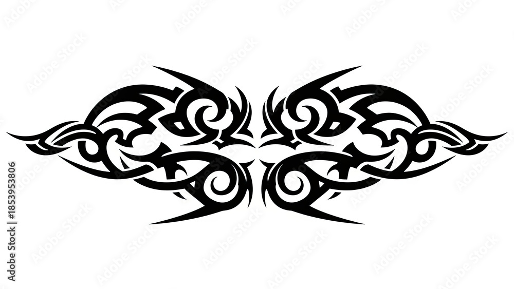Obraz premium Tribal Tattoo Design Element - Black Ink Ornate Swirls and Sharp Edges
