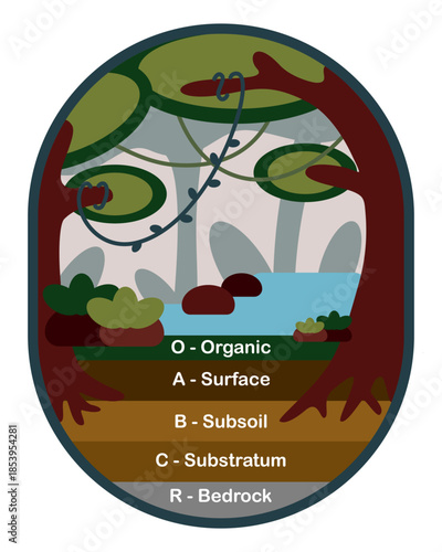 Soil Horizons landscape vector illustration, Layers of soil as an abstract landscape style.
