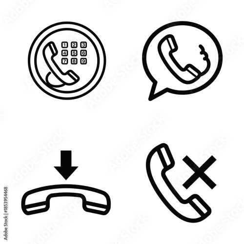 Telephone icons with various communication and disconnection symbols