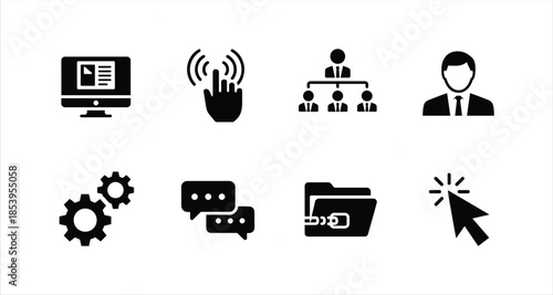 Set of Business and Technology Icons in Black and White collection