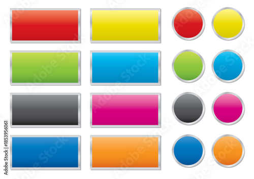 メタリックなふち付きの8色の長方形と丸のセット