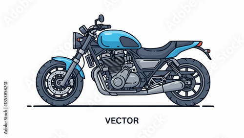 Blue Cafe Racer Motorcycle Side View Detailed Illustration.