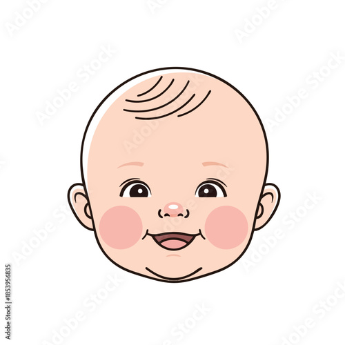 Cute cartoon baby's face, with rosy cheeks, and black outlines
