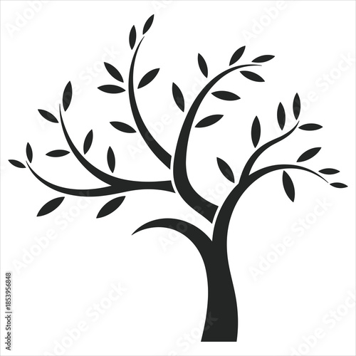 Stylized black silhouette of a tree with spreading branches and leaves nature leaf