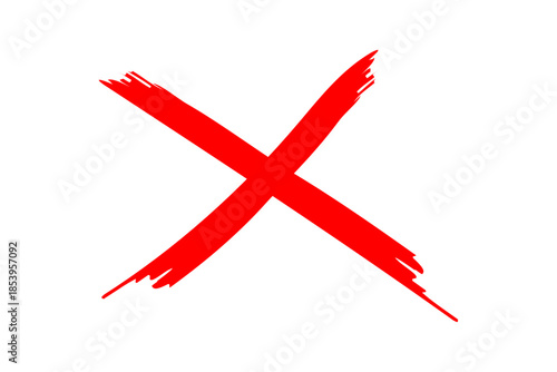 Hand drawn red cross mark with paint brush effect vector illustration. Grunge bold red x sign marker pen or scratch brush effect. Red cross icon, wrong sign, incorrect symbol, cancel or reject sign.