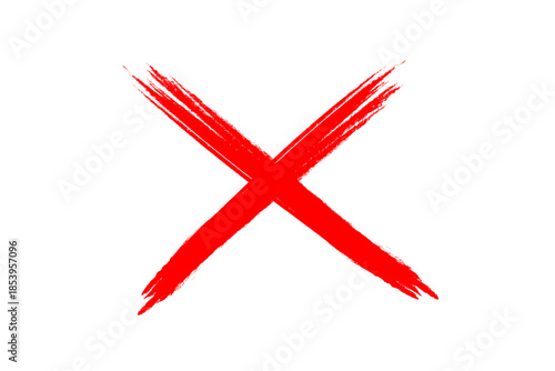 Hand drawn red cross mark with paint brush effect vector illustration. Grunge bold red x sign marker pen or scratch brush effect. Red cross icon, wrong sign, incorrect symbol, cancel or reject sign.