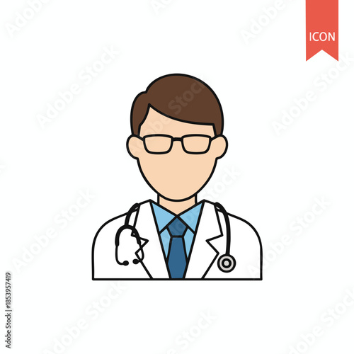 A doctor icon, featuring a person in a white coat and stethoscope