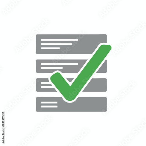 A stacked gray rectangles with lines, overlaid by a green check mark