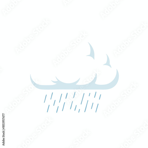 A light blue illustration of a cloud with falling raindrops on a white background