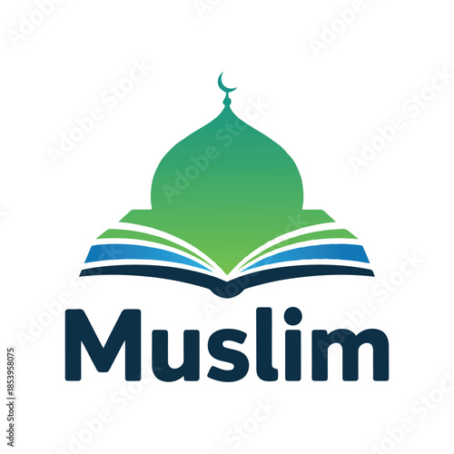 A profound vector of an open holy book integrated with a mosque dome and crescent, symbolizing spiritual enlightenment, Islamic knowledge, faith, and religious education