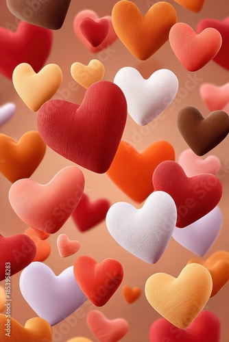 Floating hearts drift in a warm, colorful background creating a romantic and joyful scene