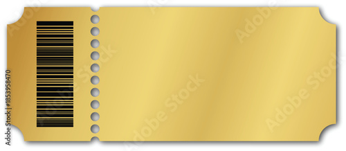Shiny golden ticket with barcode and perforations on a dark gray background vector eps