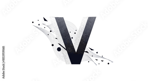 Creative typographic illustration of letter V featuring stippled textures and abstract geometric shapes for modern brand identity.