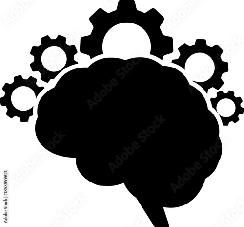 Human brain with gears symbol for idea generation, mental process, intelligence, thinking, and innovative solution concept vector icon