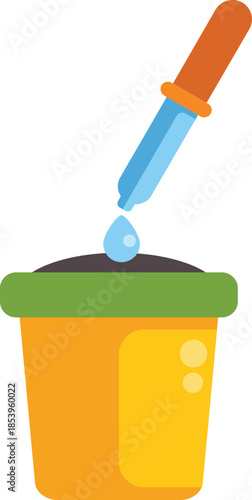 Gardener is fertilizing a potted plant using a pipette, providing essential nutrients for growth