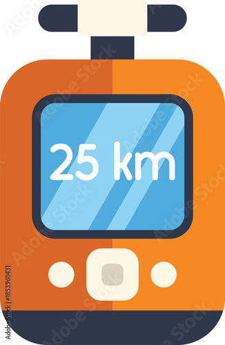Gps navigation device showing 25 kilometers distance on screen, concept of travel and tourism