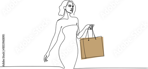 Stylish woman holding shopping bags enjoying a fashion shopping moment, Vector illustration.