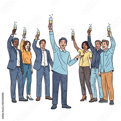 Group of friends raising glasses in celebration at a party  