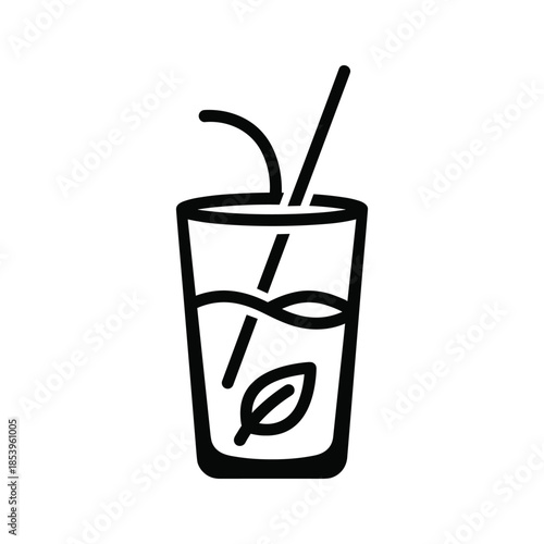 Glass of Water with Straw and Leaf