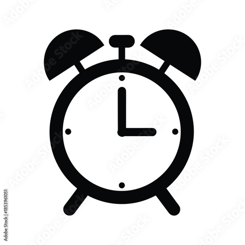 Black alarm clock icon on white background