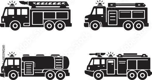 Public Safety Vehicle Silhouette Icon Set Vector