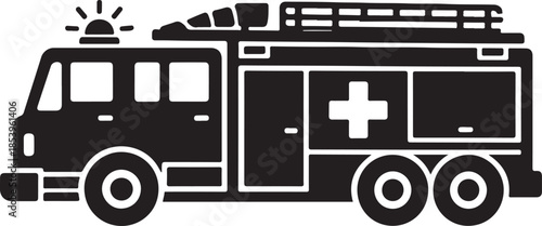 Firefighter Rescue Truck Silhouette Vector