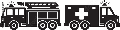 Emergency Vehicle Silhouette Icon Set Vector