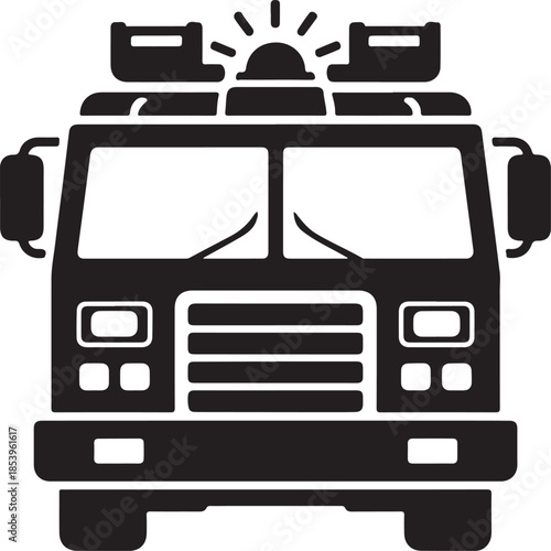 Fire Engine Front View Silhouette Vector