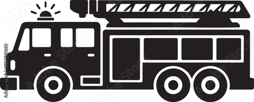 Fire Ladder Truck Silhouette Icon Vector