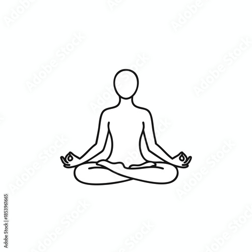 Black line drawing of a person in lotus position, hands in mudra, meditating