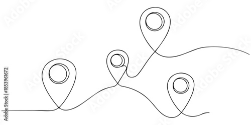 map pin icon symbol one line drawing continuous minimalism, A location pin and route created with one single continuous line art, minimalist vector drawing for navigation and journey concepts active.