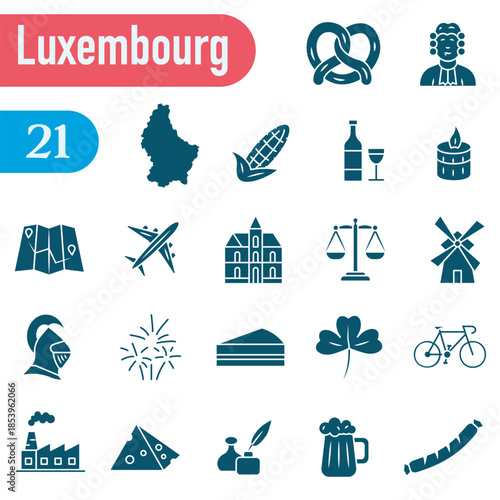 Icons about Luxembourg traditions, culture, and symbols. A set of solid icons about Luxembourg.
