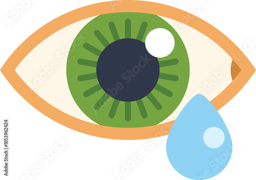 Green eye is shedding a tear drop, expressing sadness