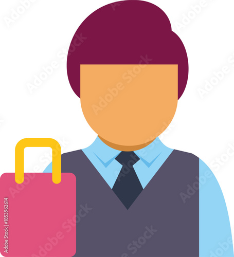Stylized businessman holding shopping bag, representing retail, consumerism, and commerce