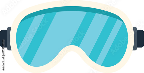 White ski goggles with blue lenses protecting eyes while skiing downhill in winter