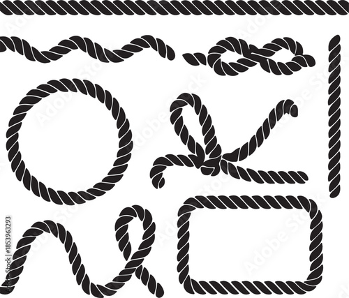  Brushes rope patterns, great for decorative design silhouette vector illustration. Rope collections silhouette vector