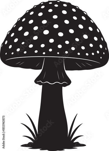 mushroom with white spots is displayed in a detailed image silhouette vector illustration