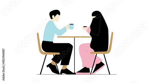 Vector silhouette of a couple drink coffee