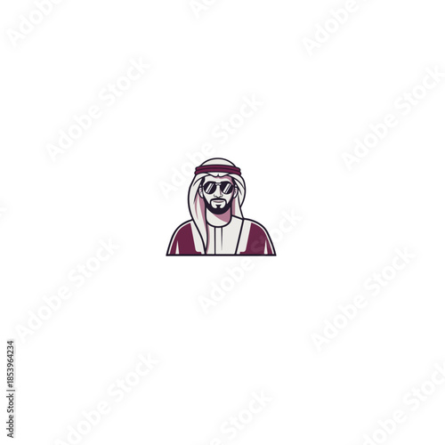 Cartoon Arab man wearing traditional headscarf and robe.