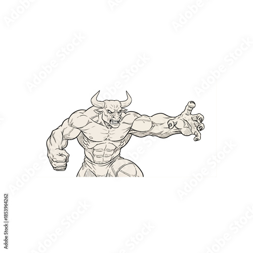 Принти на полотні Powerful horned demon warrior in dynamic pose.